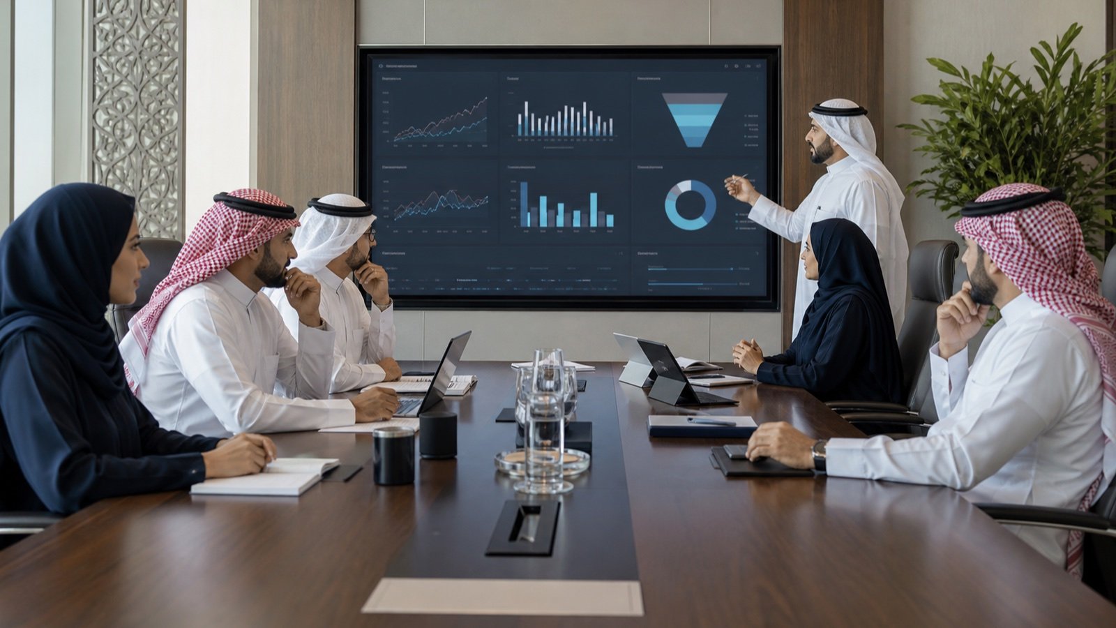 A Saudi healthcare leadership team connecting marketing demand with bookings, attendance and capacity.